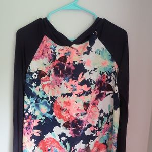 PinkBlush Navy Neon Floral Hooded Maternity Top